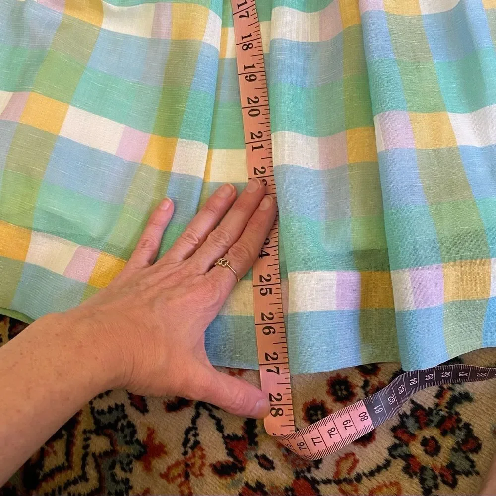 Vintage 70’s Pastel Blue green Yellow White Plaid Pleated Midi Skirt